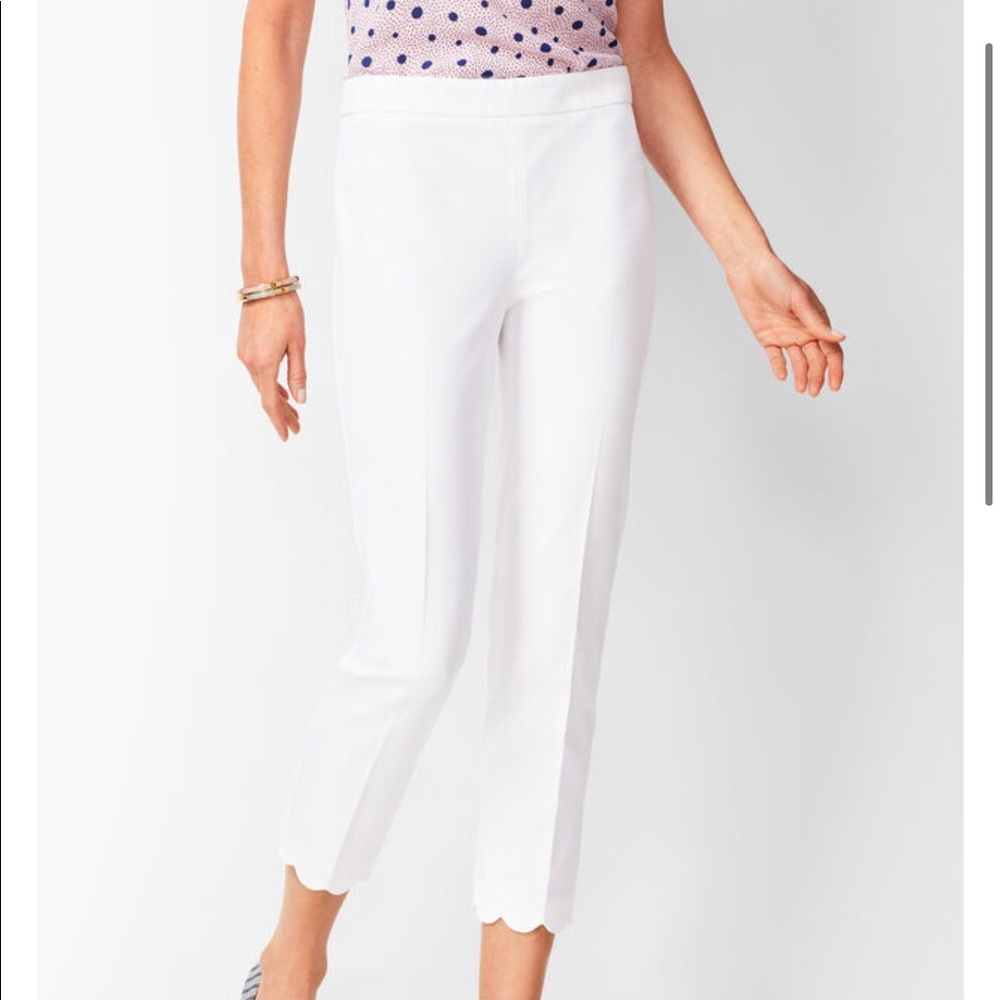 White Chatham Scallop hem pants